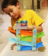 TOWO Zig Zag Ramp Toy – Slide Track with 4 Cars & Rooftop Parking Playset view 4