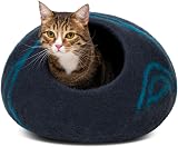 MEOWFIA Cat Cave Premium Felt Bed Merino Wool Large Black Aqua