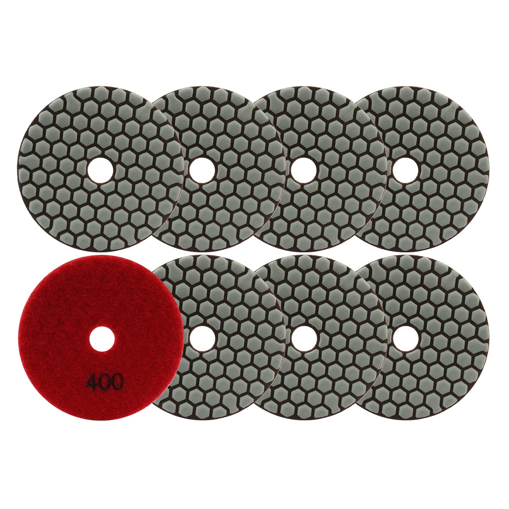 FOCSTOL Diamond Dry Polishing Pads - 8pcs 100mm Grit 400 Polishing Kit for Granite Marble Artificial Stone Quartz for Angle Grinder