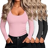Oakgarden 4 Pack Women's Long Sleeve Shirts Scoop Neck Slim Fitted T-Shirt Tight Sexy Lightweight Casual Tops Y2k Basic Tee