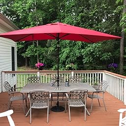 Amazon Com Abba Patio Rectangular Patio Umbrella Outdoor Market Table Umbrella With Push Button Tilt And Crank For Garden Lawn Deck Backyard Pool 6 6 By 9 8 Ft Beige Garden Outdoor