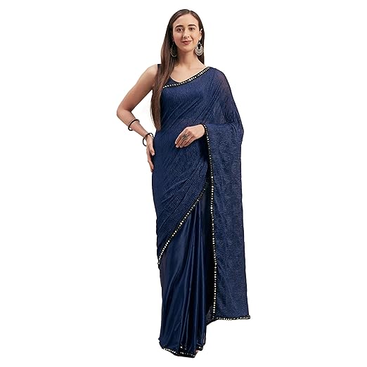Womanista satin with Blouse Piece Saree (TI1257_ Navy Blue_ Onesize)