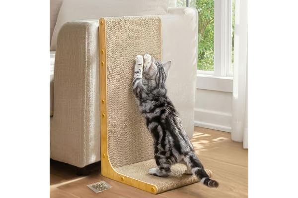 Conlun Cardboard Cat Scratcher, 58 cm L-Shaped Scratch Pad, Vertical Wall-Leaning Scratching Board to Protect Furniture for I