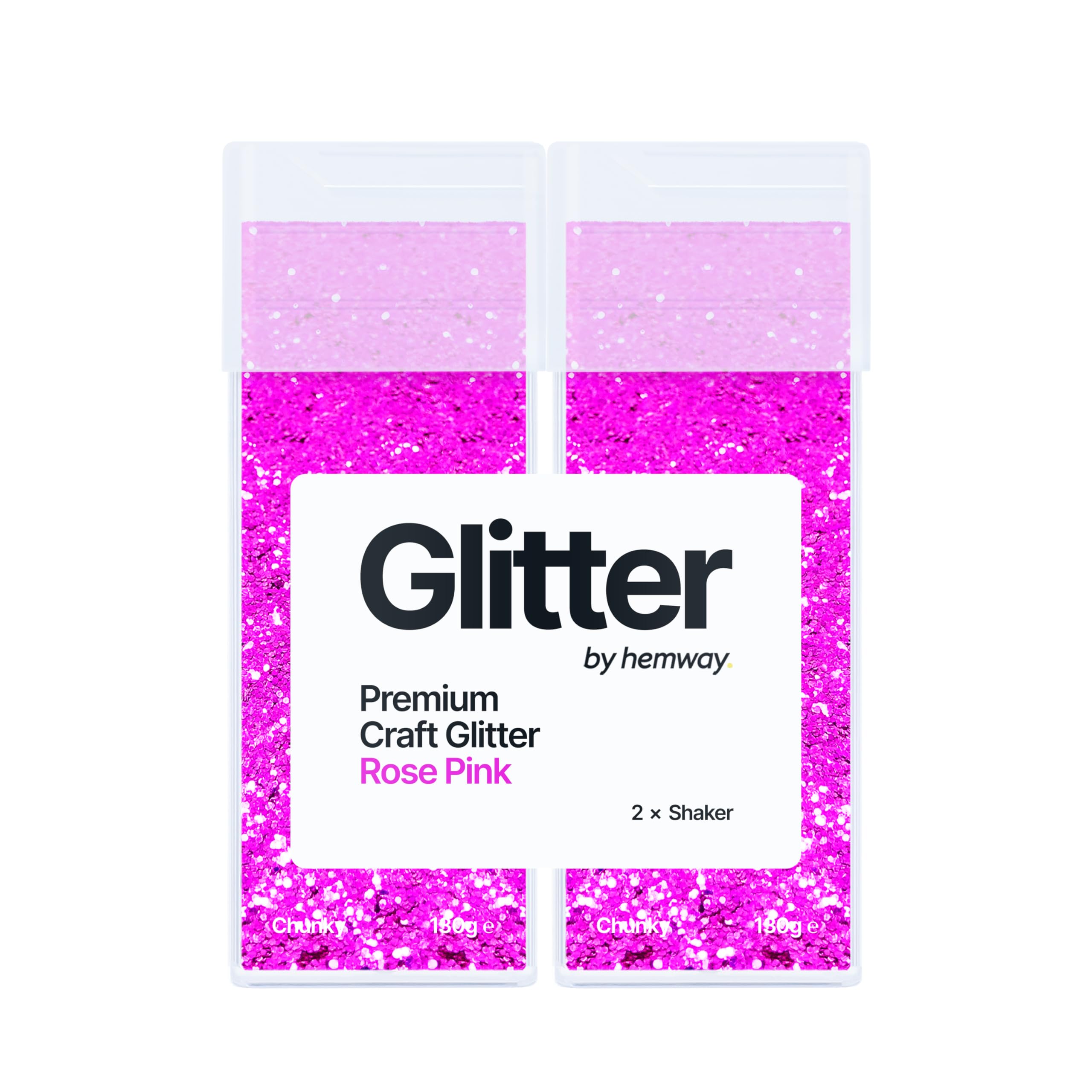 Hemway Glitter Shaker Rose Pink 130g x2 Pack Chunky, Craft Glitter Shakers for Resin & Epoxy Crafts, Christmas Art Supplies, Nail, Body, Face, Eye, Festival, Crafting, Slime, Sparkle