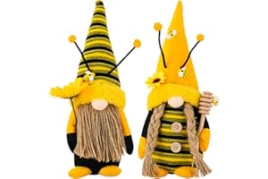 ZTML MS 2Pcs Bumble Bee Gnomes Plush Decor,Handmade Summer Gnomes Sunflower Gnomes Decor, Mr and Mrs Honeybee Gnomes Plush Tomte Elf World Bee Day Decor Tiered Tray Décor