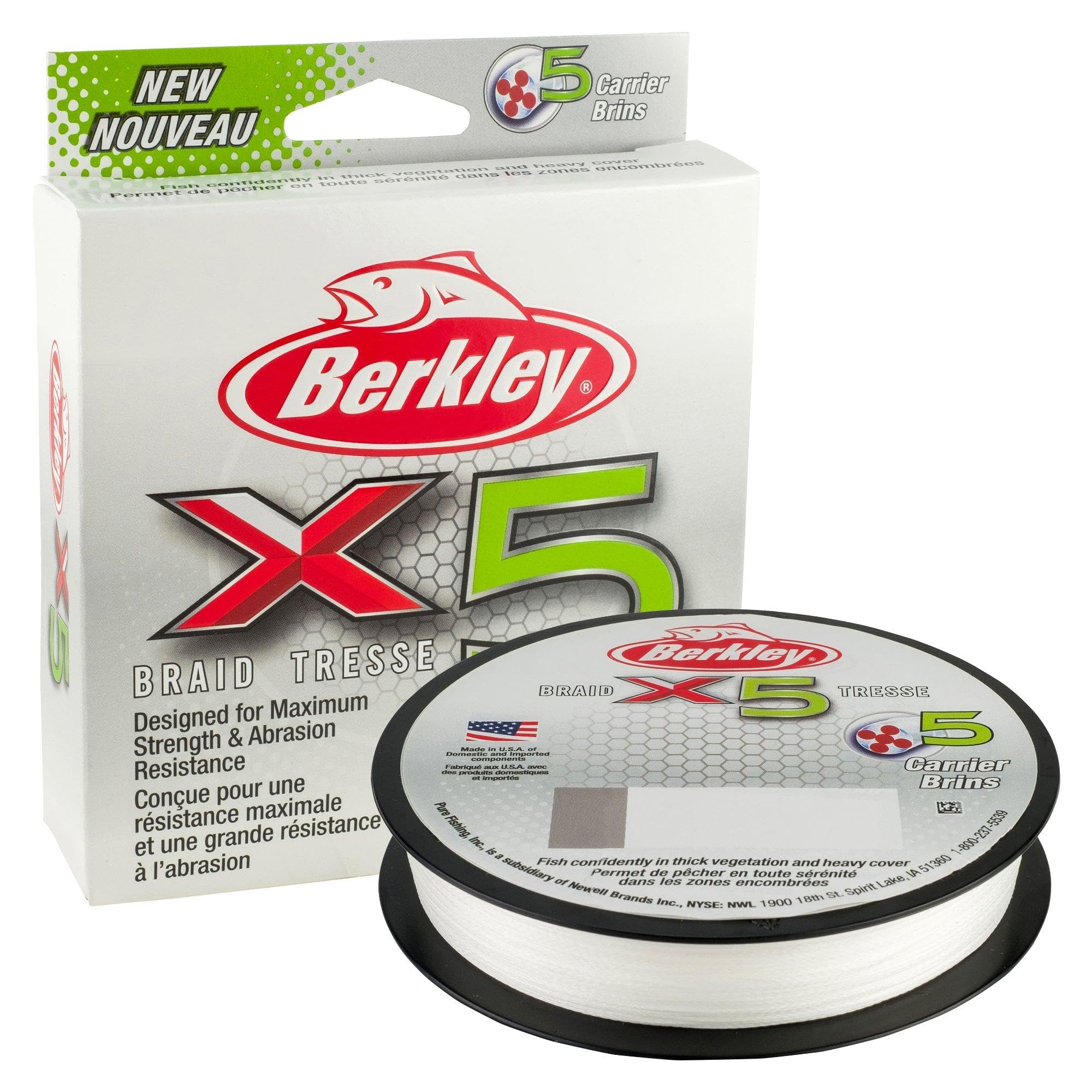 Berkley x5 Braid Superline, Crystal, 8-Pound Break Strength, 328yd Fishing Line, Suitable for Freshwater and Saltwater Environments