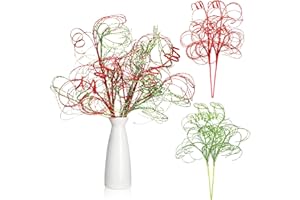 Daifunli 4pcs Red and Green Glitter Christmas Picks Ting Curly Branches Stem Ornament 20 Inch Decorative Glittery Stick Artificial Glitter for Xmas Tree Wreath Craft Home Garden Vase Filler Decor