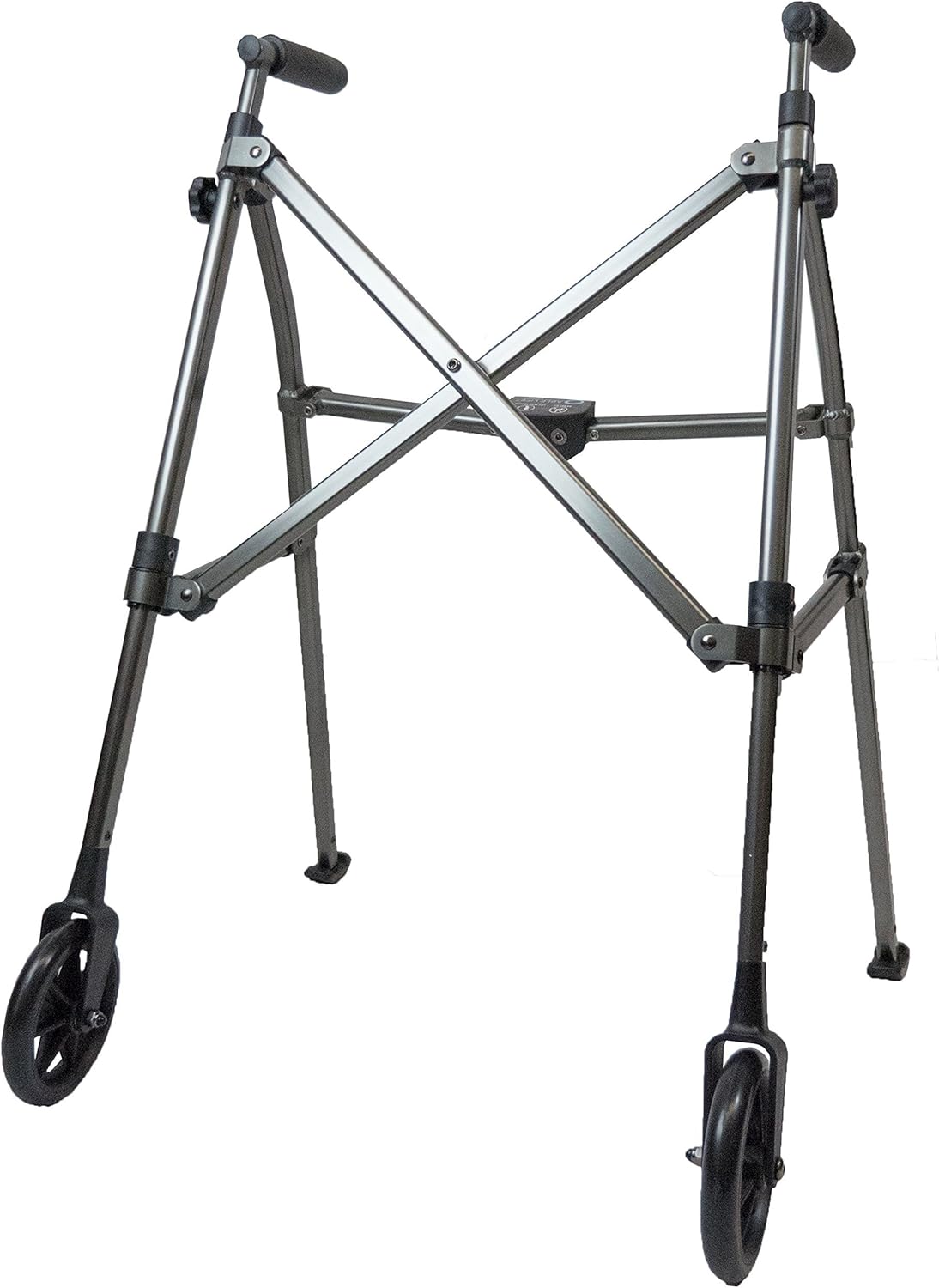 Able Life Space Saver Walker - Lightweight Folding & Height Adjustable Adult Travel Walker for Seniors + Fixed Wheels & Rear Glides - Black Walnut