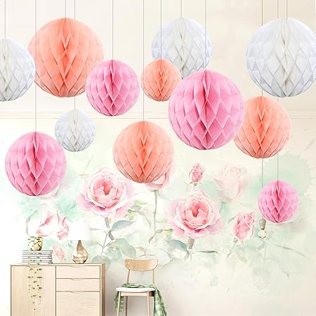 Himeland Party Dekoration Set, 12x Deko Zubehör Seidenpapier Wabenbälle für Junge und Mädchen Kindergerburtstagsfeier/Hochzei