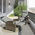 Grand patio Outdoor Recliner Air Pump 150° Lay Flat Reclining Chair with Independent Adjustable Back and Footrest Removable Olefin Cushion Flip-Up Table Wicker Grey 2PCS