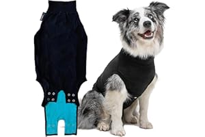Suitical Recovery Suit for Dogs - Dog Surgery Recovery Suit with Clip-Up System - Breathable Fabric for Spay, Neuter, Skin Conditions, Incontinence - 49-57cm Neck to Tail - Small+ Dog Suit, Black