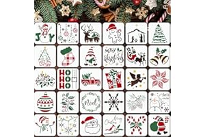 VLOSO 30 Pcs Christmas Stencils Reusable,3x3in Small Christmas Stencil for Painting on Wood DIY Crafts Ornaments Wood Slice