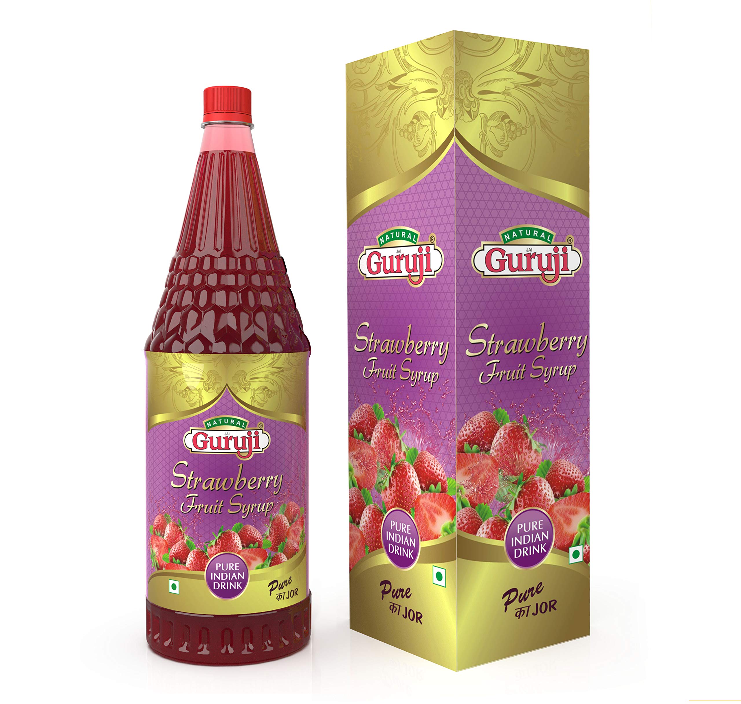 Jai Guruji Strawberry Fruit Syrup Sharbat, Instant Refreshing Drink For Summer (Mix with milk Only) 750ml