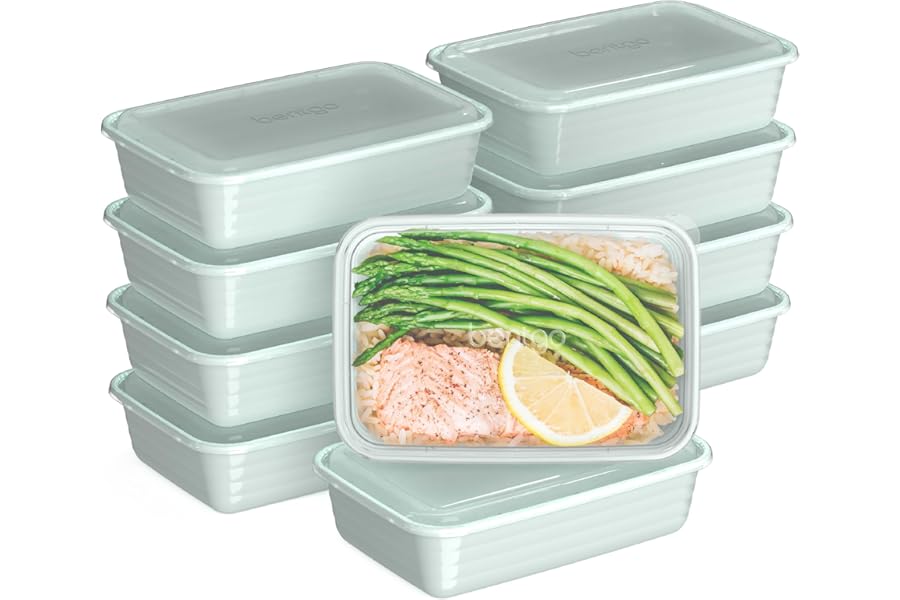 Bentgo Prep - 20-Piece 1-Compartment Reusable Meal Prep Containers with Lids, PFAS & BPA Free Materials, Durable, Microwave, Book