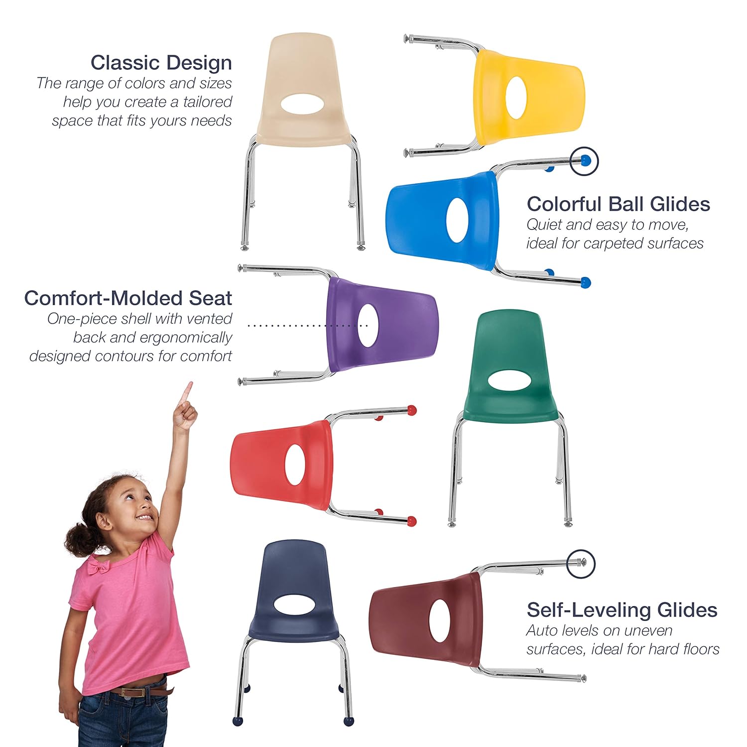 FDP - 10367-BL 16" School Stack Chair,áStacking Student Chairs with Chromed Steel Legs and Ball Glides - Blue (6-Pack): Industrial & Scientific