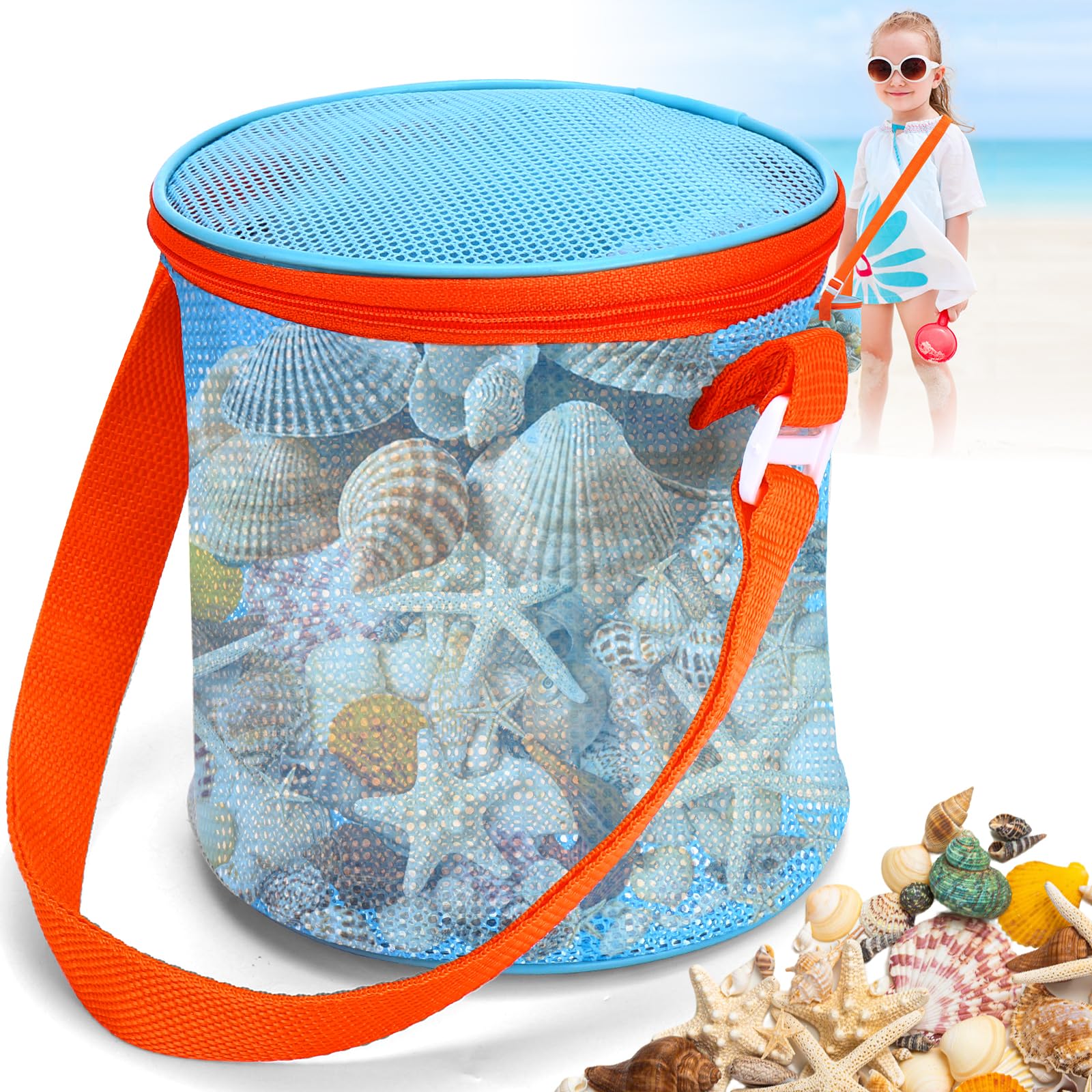 Vodolo Sea Shell Bags for Beach,Large Mesh Seashell Holder for Adults,Shelling Collecting Tools Travel Sand Toys Storage Bucket for Sandbox,Beach Vacation Essentials,Beach Must Haves Sand Box Toy Bag