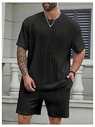RoseSeek Men's 2 Piece Outfits Textured Drop
