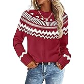 MEROKEETY Women's 2026 Fall Winter Fair Isle Argyle Pullover Sweater Striped Crew Neck Long Sleeve Vintage Knit Tops