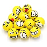 Set of 12 - Fun Face Stress Balls Cute Hand Wrist Stress Reliefs Squeeze Balls for Kids and Adults at School or Office Party Favors (Yellow Color Random Faces) (Classic)