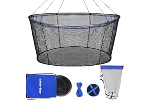 JAKIE-MAR Foldable Fishing Net, Landing Fishing Pier Nets, Drop Net for Pulling Up Fish with Rope, Portable Bridge Fishing Net for Minnows, Crawfish, Shrimp