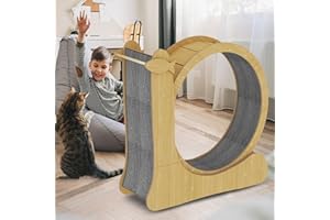 WARMYOU Upgraded 2 in 1 Cat Exercise Wheel，39.4" High Indoor Cat Running Wheel with Cat Scratcher, Cat Treadmill, TPE Silent Wheel, Wooden Cat Sport Exercise Wheel, Nature Wood