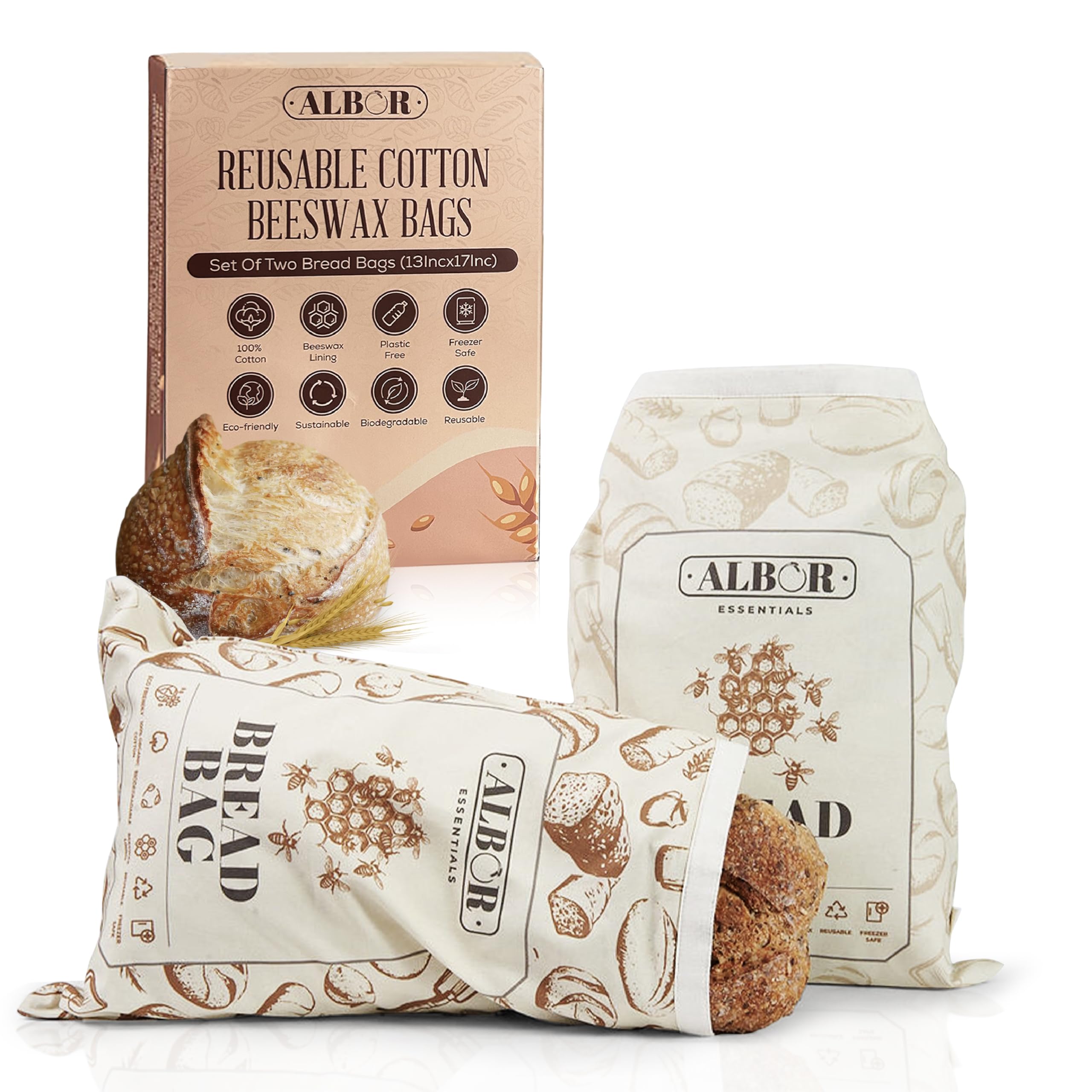 Photo 1 of 2 pack Reusable Bread Bags for Homemade Bread - Sourdough Bag - XL Cotton Beeswax Bags -Sourdough Storage - Beeswax Bag