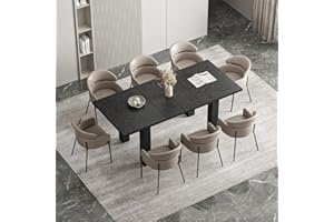 Vabches Expandable Dining Table for 6-10 Persons, 55'' to 78'' Modern Black Dining Room Table with 3-Stage Extend Design, Rectangle Farmhouse Conference Kitchen Table for Saving Space