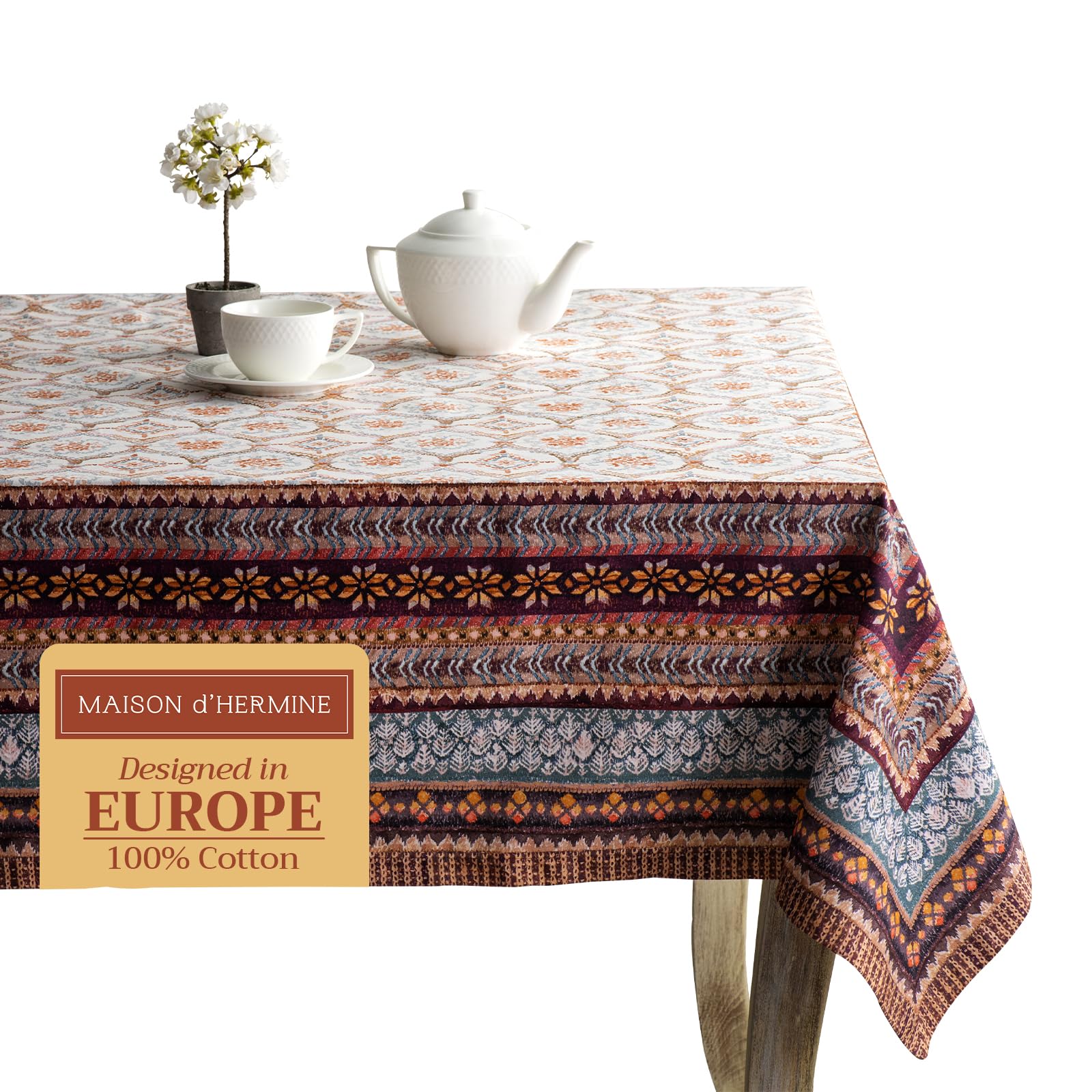 Maison d' Hermine Table Cloth Rectangle Table 100% Cotton 230 cm x 140 cm Tablecloth Reusable Everyday Use for Christmas Decorations Dining Farmhouse Home Party Festive (Fair Isle)