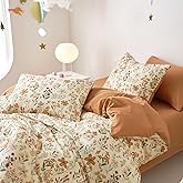 Wake In Cloud - Floral Duvet Cover Set, Botanical Flower Cottagecore Shabby Chic Aesthetic for Women Teen Girls, Soft Lightweight Bedding, 3-Piece, Orange Cream, Twin/Twin XL Size