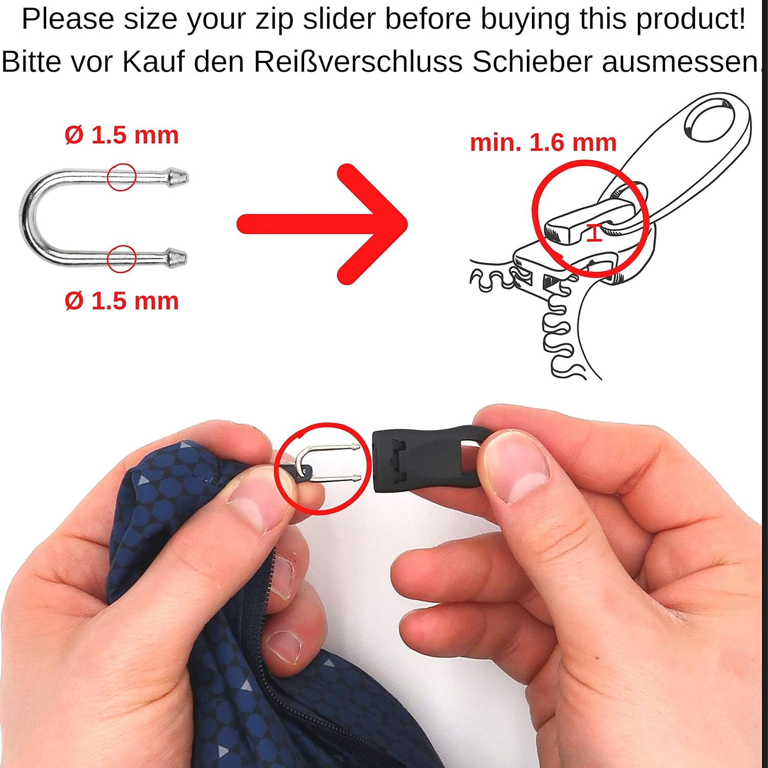 Zipper Replacement Tags, Pack of 10, 35 mm / 1.4" Length Zipper Repair, Pluggable, Black Zip Pulls Replacement Zip - Image 5