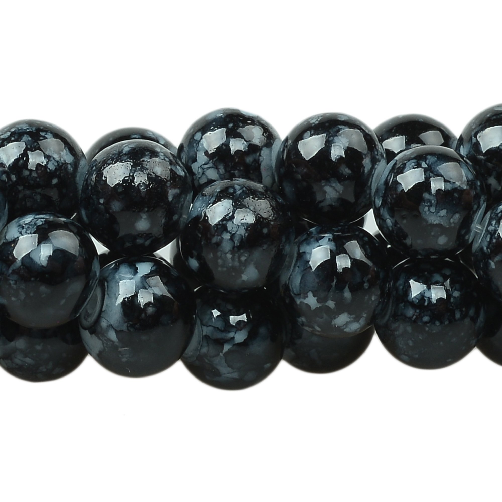 RUBYCA 6mm 2 Strands Czech Glass Round Beads Black Painted Colored String for Jewelry Making