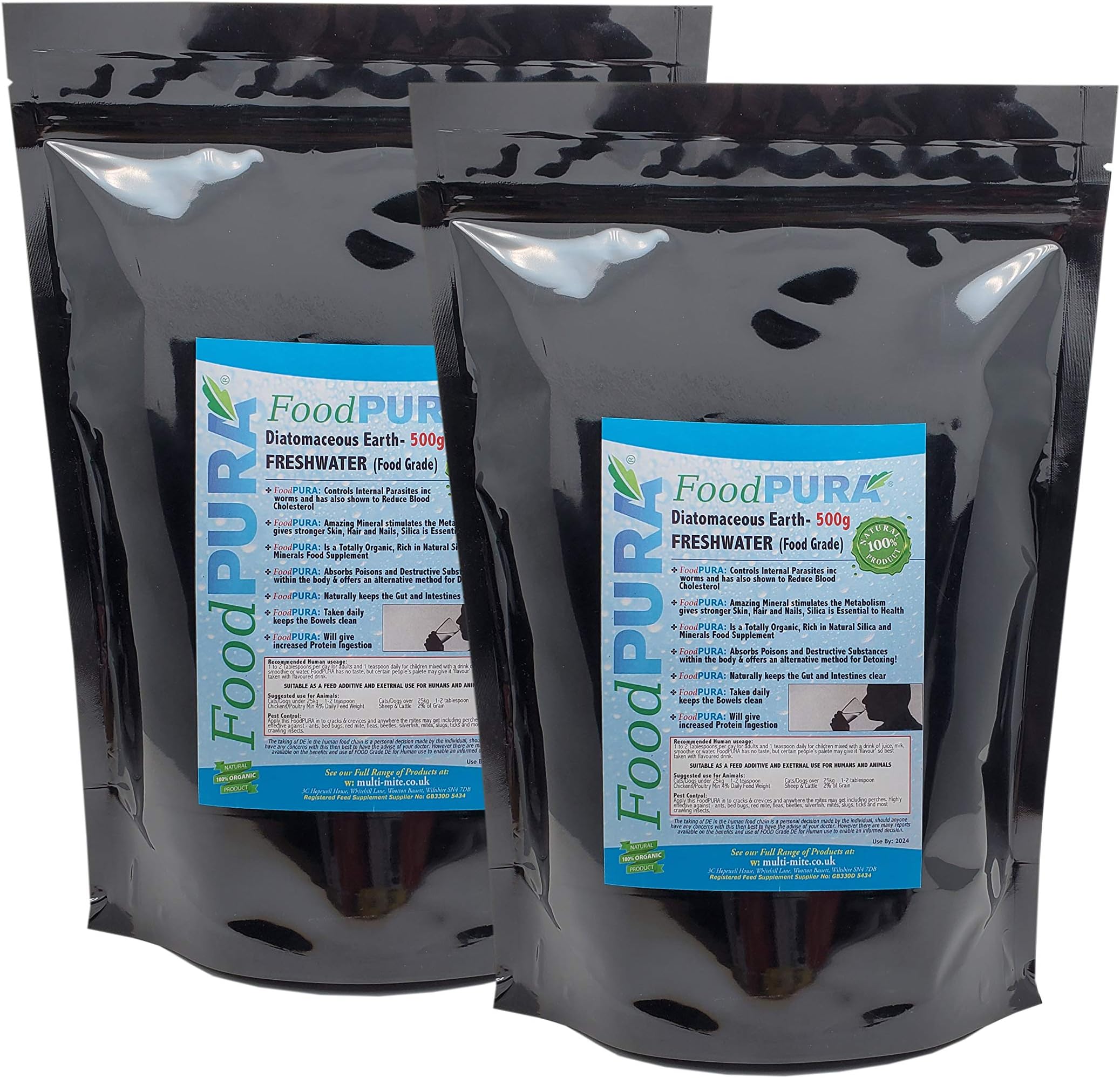 FoodPURA 1KG CODEX Food Grade Human Diatomaceous Earth DE DE 2 X 500g