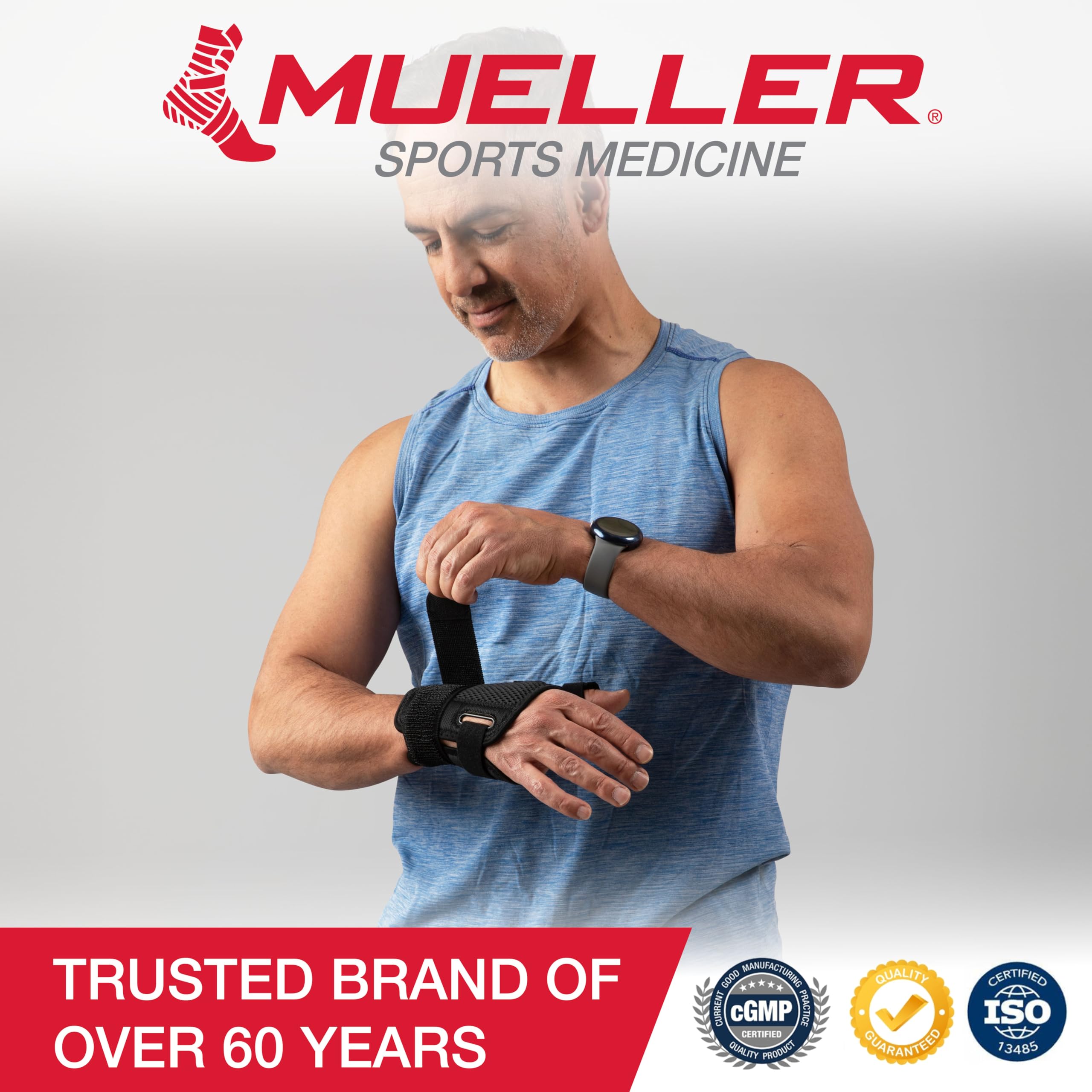 MUELLER Sports Medicine Adjust-to-Fit Thumb Stabilizer, Spica Splint, Thumb Pain Relief Brace for Men and Women, Ideal for De Quervain's Tenosynovitis, Arthritis, Sprains, Fits Right or Left