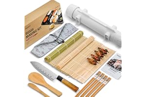 ISSEVE Sushi Making Kit Sushi Bazooka Maker with Bamboo Mats and Chopsticks, Paddle, Spreader, Sushi Knife, DIY Sushi Roller Machine