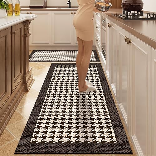 yongyangjuxin Kitchen Mats for Floor, 20"x48"+20"x59" Non Slip Kitchen Rugs and Mats, 2 PCS Machine Washable Kitchen Floor Mat for Hallway Laundry (Brown)