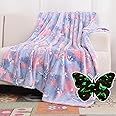 SOCHOW Butterfly Glow in The Dark Blanket for Daughters, Toys for 3-10 Year Old Birthday Presents, Soft Cozy Flannel Throw Blanket for Preteens Teens, Purple 50 x 60 Inches