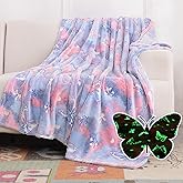 SOCHOW Butterfly Glow in The Dark Blanket for Daughters, Toys for 3-10 Year Old Birthday Presents, Soft Cozy Flannel Throw Blanket for Preteens Teens, Purple 60 x 80 Inches