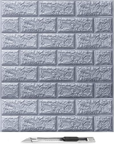 Art3d 10Pcs 3D Brick Wallpaper Grey Peel and Stick Waterproof Panels 14.5 Sq Ft