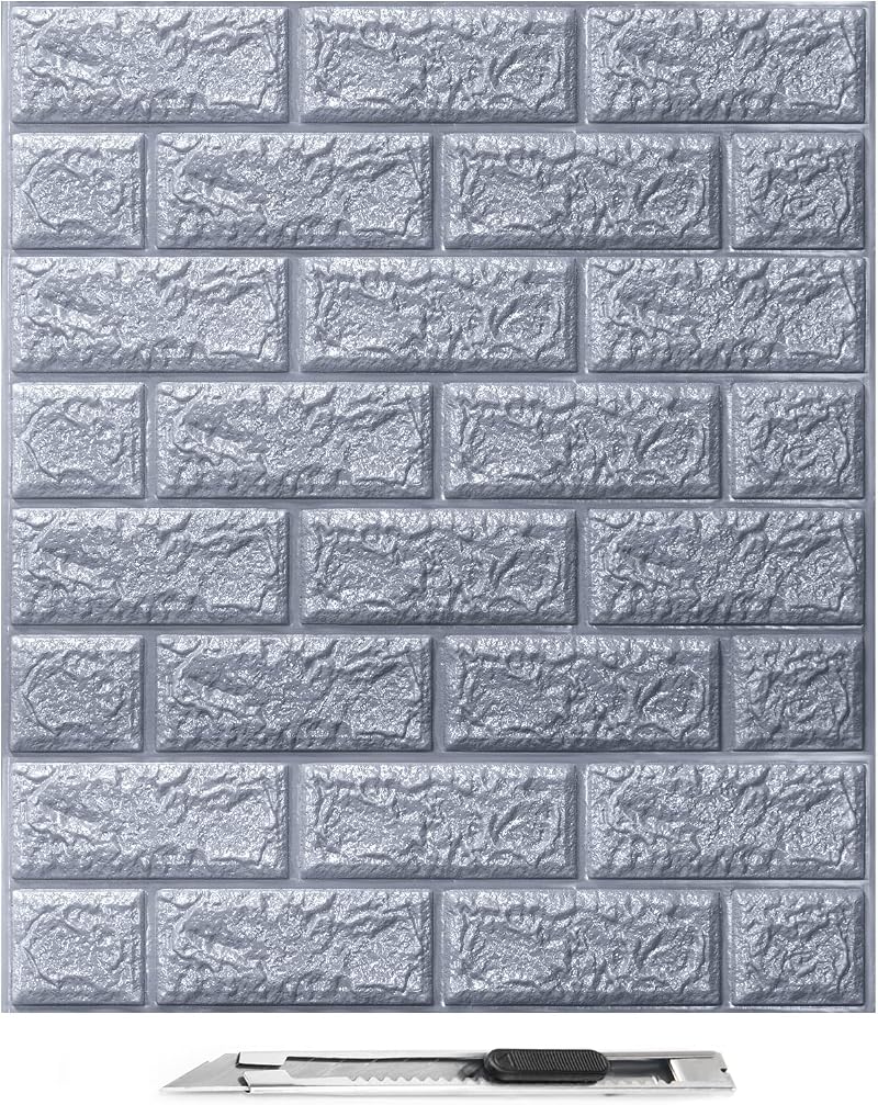 Art3d 10Pcs 3D Brick Wallpaper Grey Peel and Stick Waterproof Panels 14.5 Sq Ft