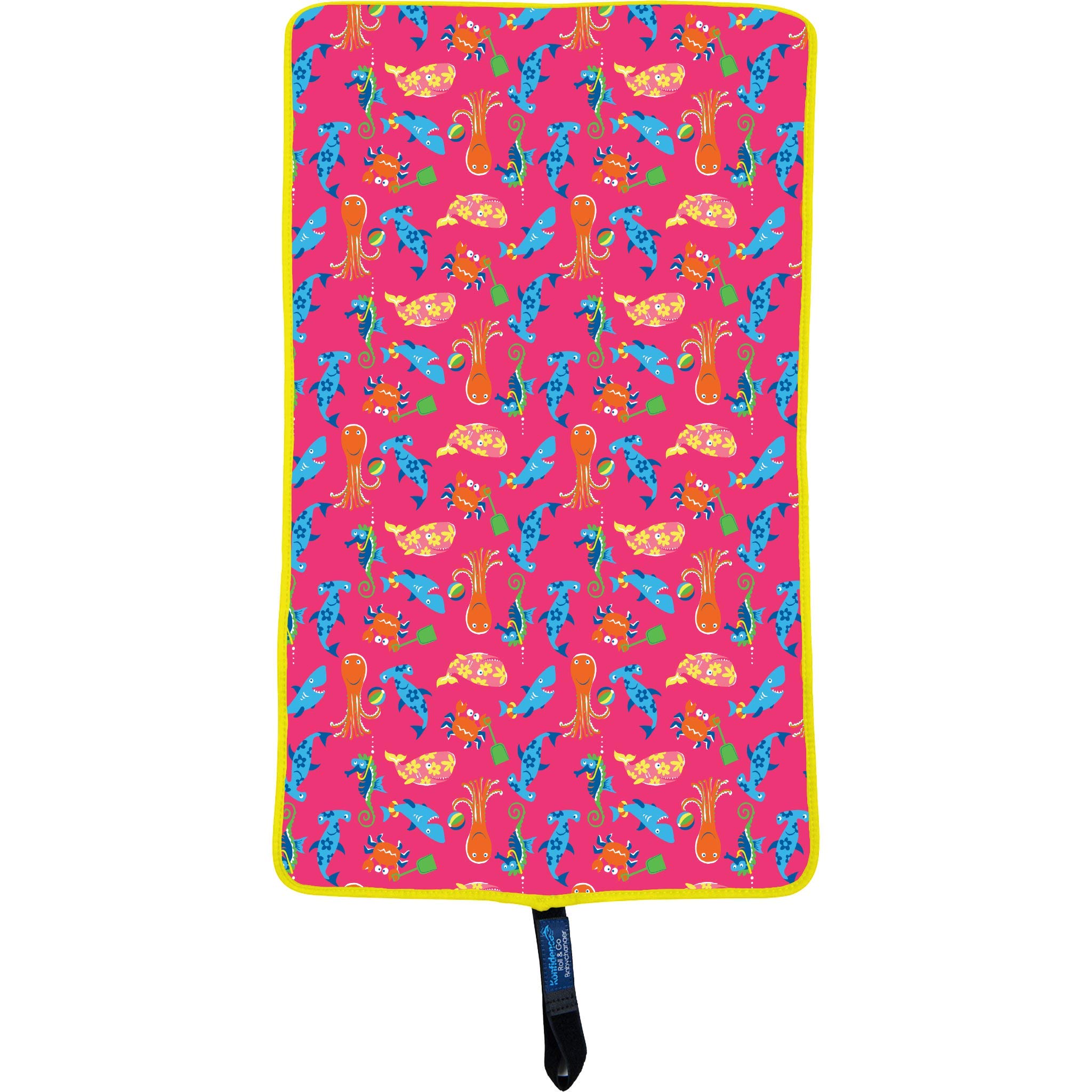 Konfidence Splashy™ Roll & Go Baby Changer Mat - Portable, Travel, Neoprene Non Slip Rubber Back Changing Mat, Just Roll it up and Go! (Pink Sea Friends)