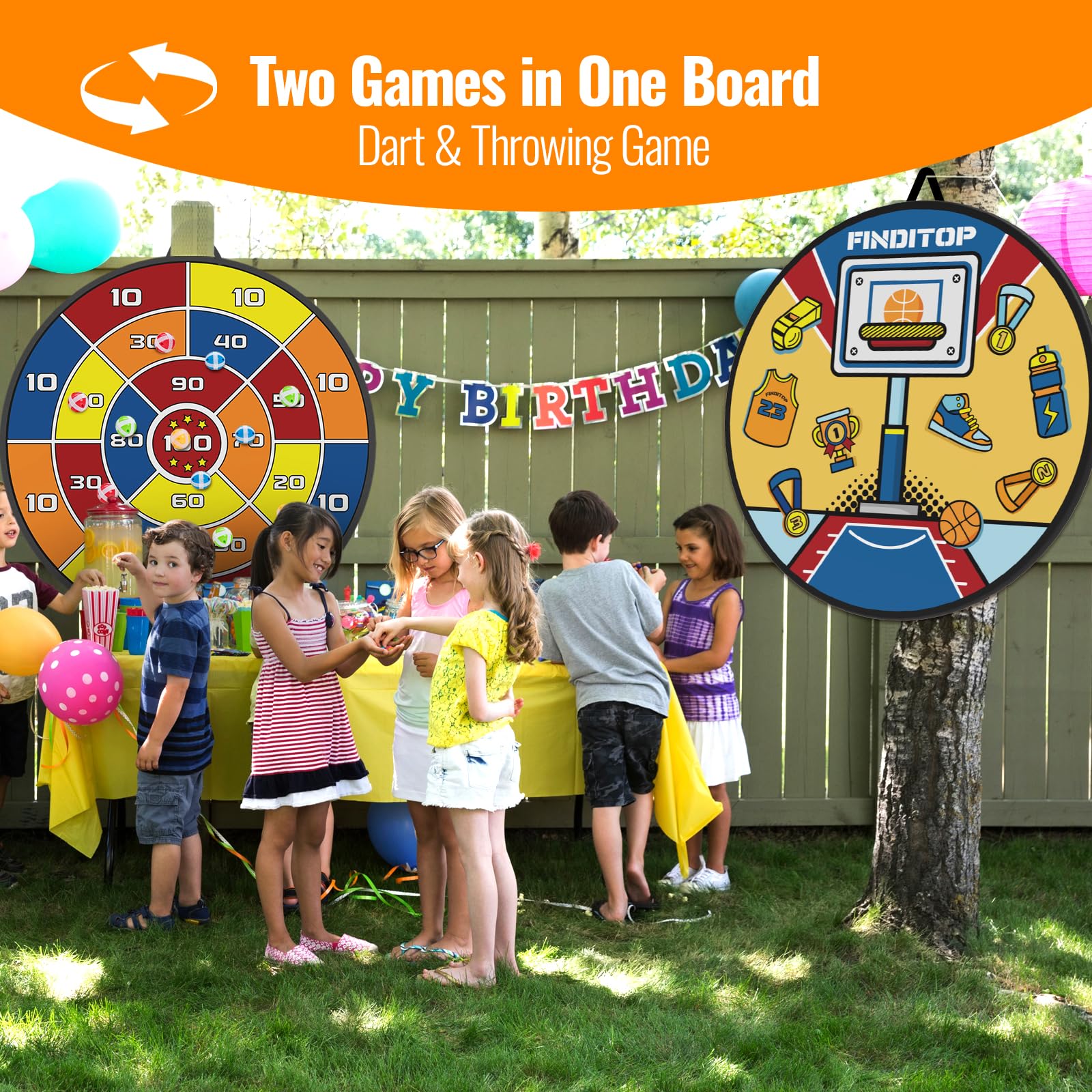 Finditop Lawn Games, Large Dart Board Game, Basketball Toss Games, Party Games Outdoor Games Gifts for 3 4 5 6 7 8 9 10 11 12 Years Old