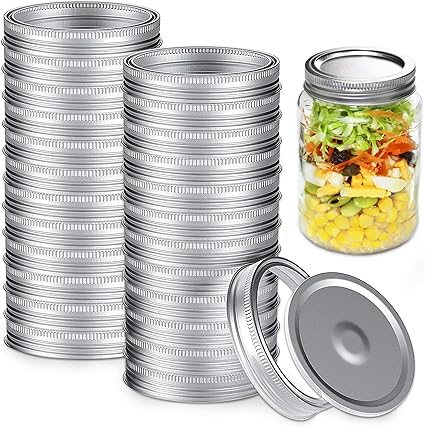 Amazon Co Jp 缶詰瓶の蓋とバンド 24個パック レギュラーマウス メイソンジャー用 漏れ防止 メイソンジャーの蓋とバンドストレージ ステンレス缶カバー キャップとリング シリコンシール付き シルバー ホーム キッチン