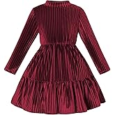 TATAKERI Toddler Velvet Dress Baby Girl Winter Dress Little Girls Long Sleeve Round Neck Fall Winter Party Outfits Casual