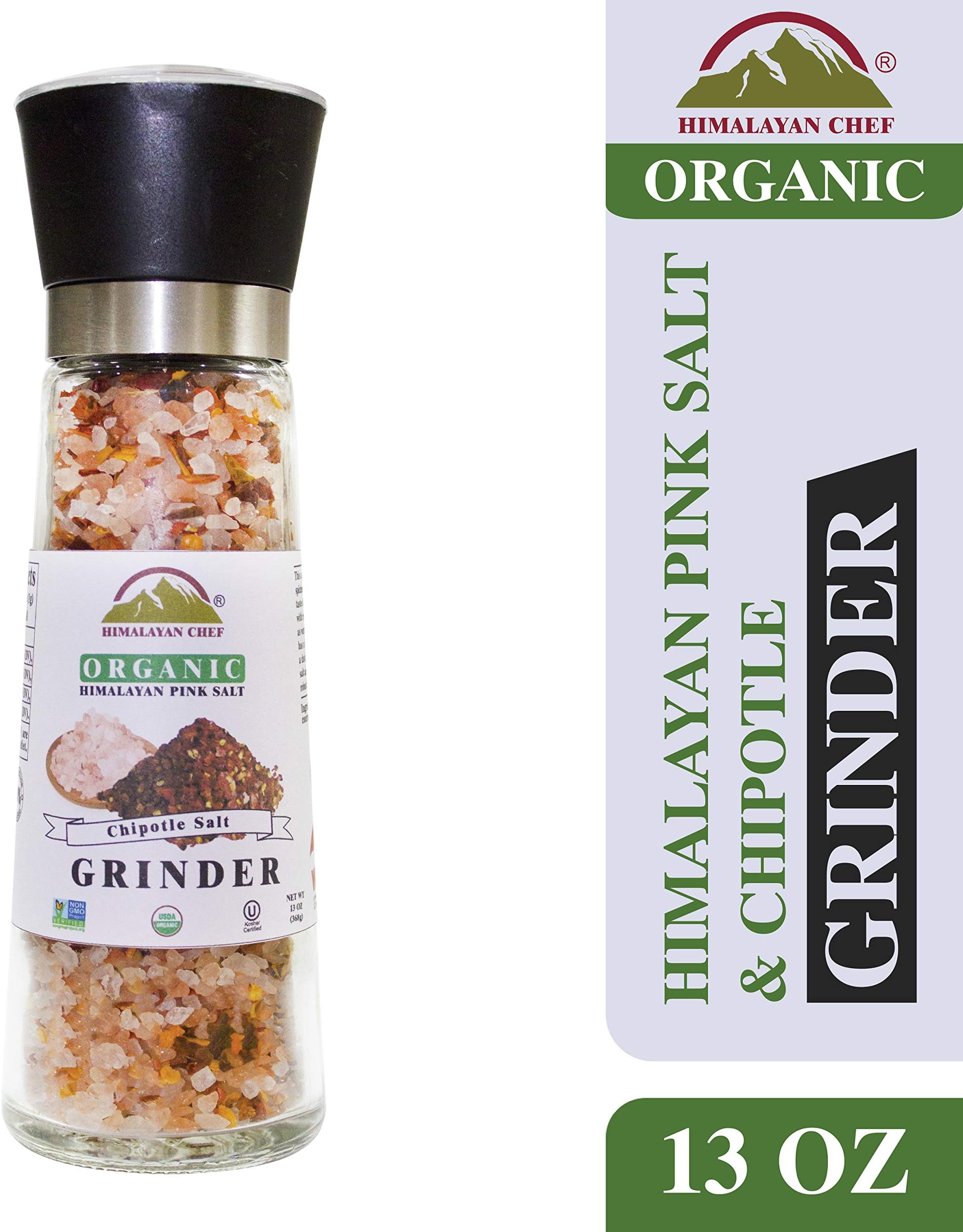 Himalayan Chef Organic Chipotle & Pink Salt- Refillable Glass Grinder, 12.5 Oz