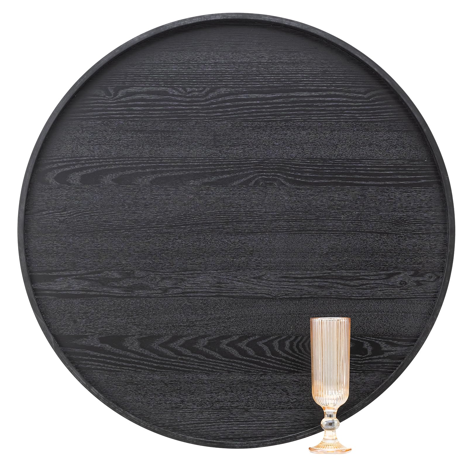 Photo 1 of 24 inch Round Solid Wood Serving Tray Extra Large Tea Coffee Snack Food Meals Serving Plate Non-Slip Kitchen Party Bar Server Ottoman Tray Breakfast Tray with Raised Edges Black