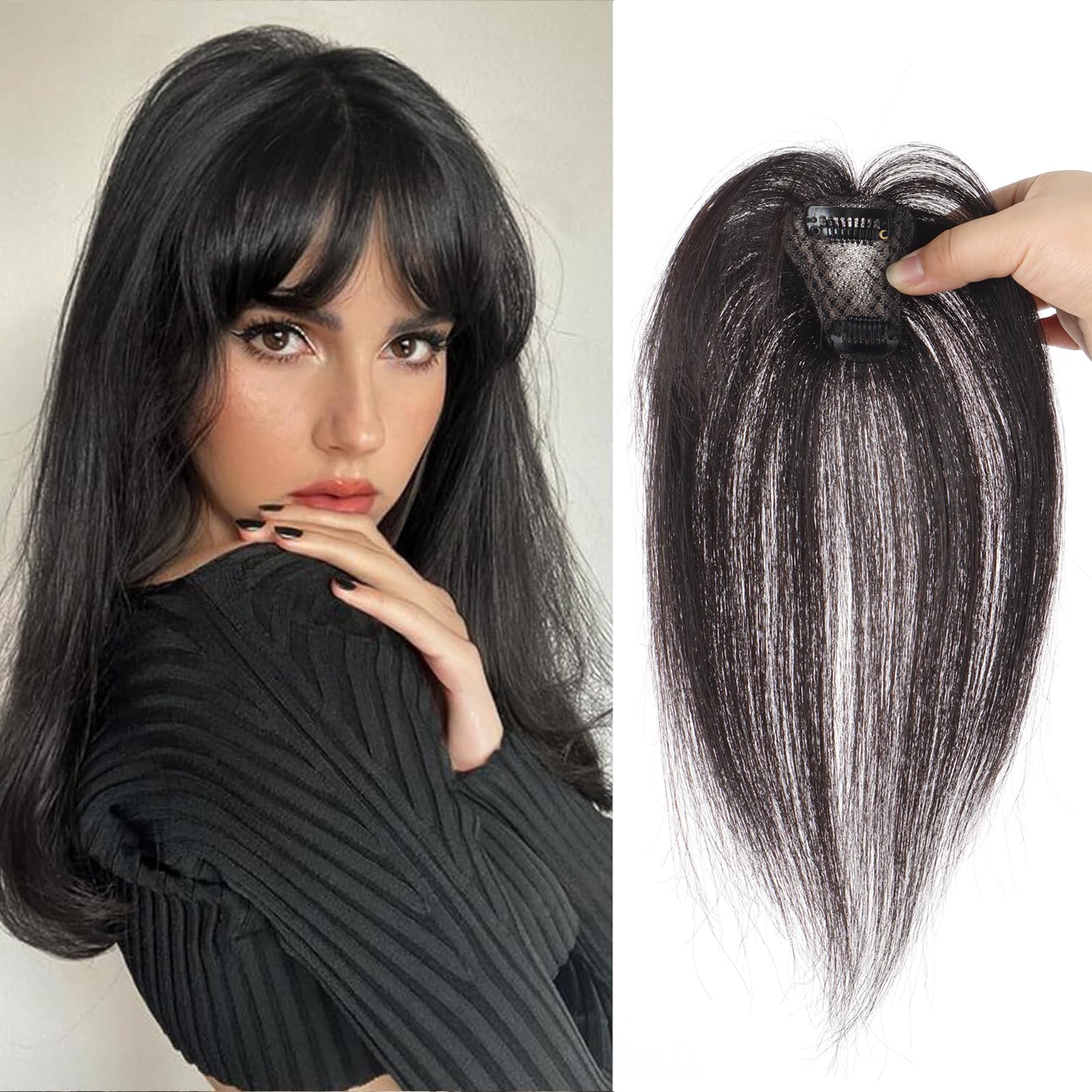 Clip in Bangs Bangs Hair Clip Fake Bangs Clip In Bangs Real Human Hair Hairpieces Natural Black 360° Cover Clip on Bangs for Women Fringe with Temples Wispy Bangs Clip In Hair Extensions French Bangs