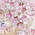 100PCS Coquette Stickers Pink Aesthetic Stickers Pack Cute Bow Tie Stickers for Girls Pink Sticker for Laptop Vinyl Waterproof Sticker Aesthetic Decals