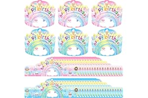 WorldBazaar Birthday Crowns for Kids Classroom Rainbow Pastel Party Hats Kids School Supplies 36 Sets Boho Birthday Hats with Birthday Badge Stickers Family Birthday Party Supplies