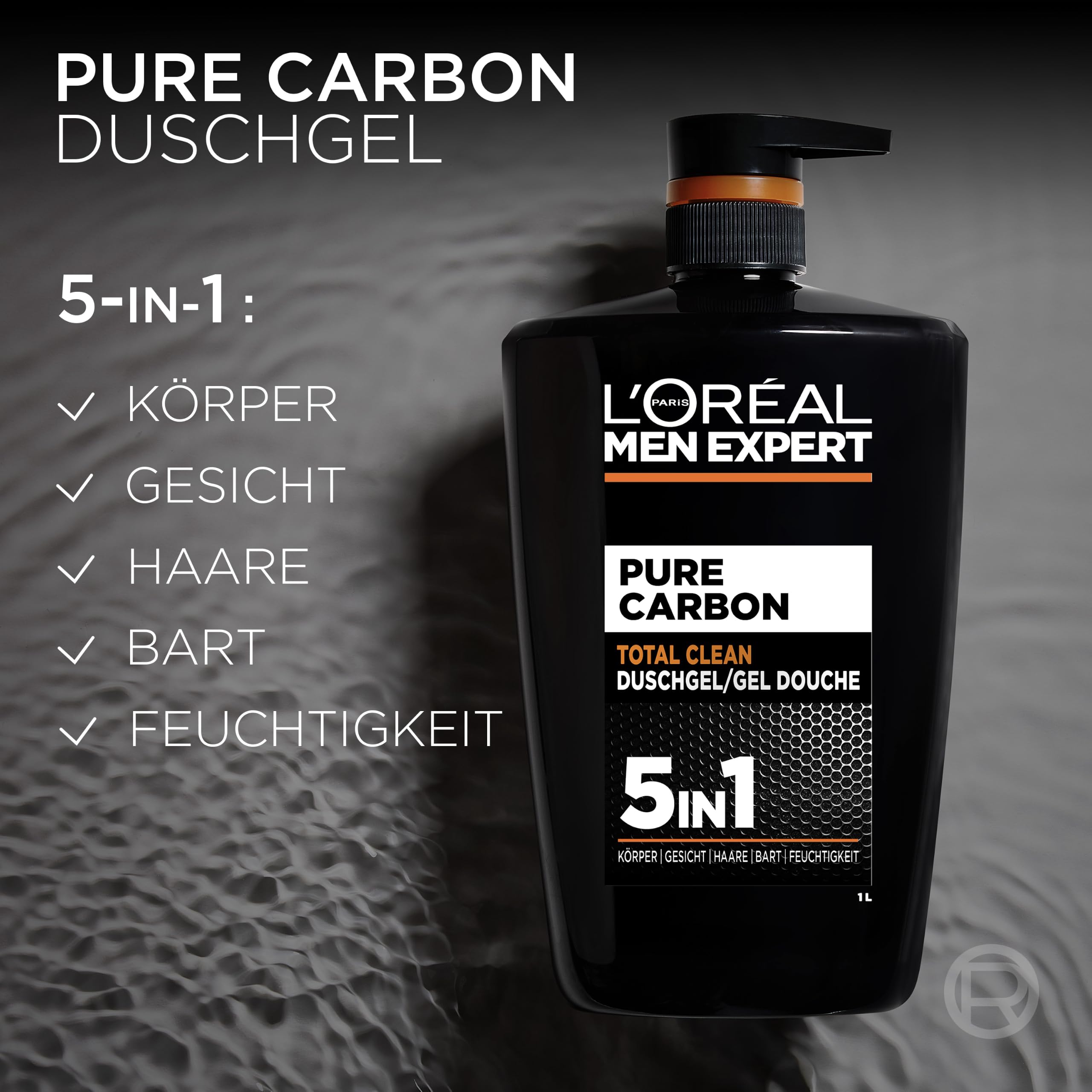 L'Oréal Men Expert XXXL 5in1 Duschgel und Shampoo für Männer, Duschbad zur Reinigung von Körper, Haar und Gesicht, Herren Körperpflege für langanhaltende Frische mit Karbon, Pure Carbon, 1 x 1000 ml 3