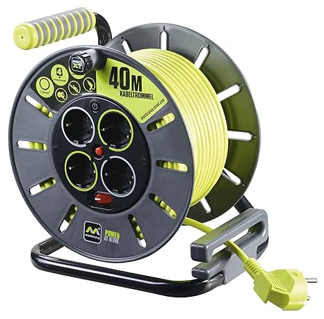 Masterplug Pro-XT ROBUST XL Kabeltrommel 40m mit 4 Steckdosen, Schalter und Thermoschutz